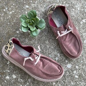 Hey Dude | Corduroy Antique Rose Dusty Mauve Leopard Print Shoes